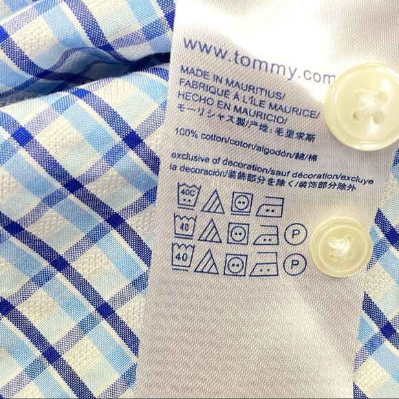 Tommy Hilfiger 80’s 2Ply Plaid Button Front Shirt Blue & White L - Picture 8 of 8